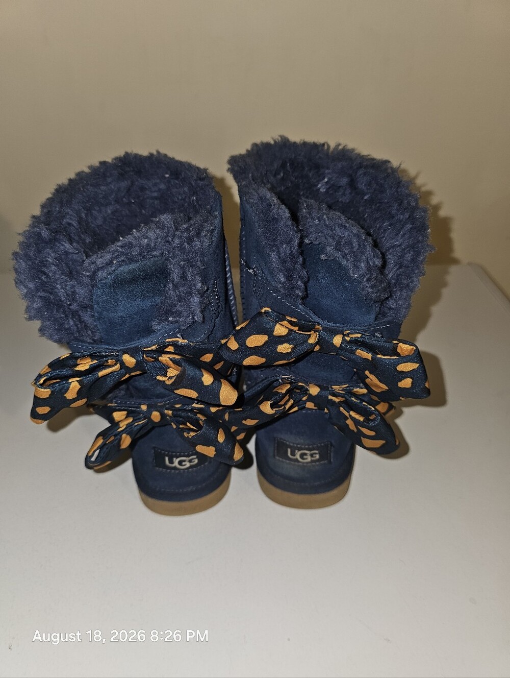 Rare UGG Navy BaileyBows-Boots with Orange Polka Bows